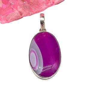 Botswana Agate Necklace Pendant 925 Sterling Silver Overlay Pink Oval Stone